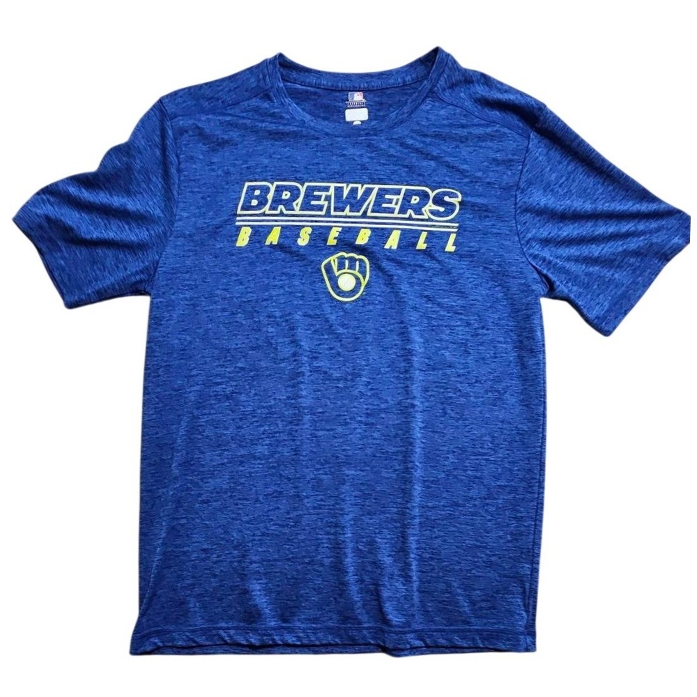 MLB Milwaukee Brewers Baseball Shirt Mens Medium Blue TX3 Cool Performance Tee